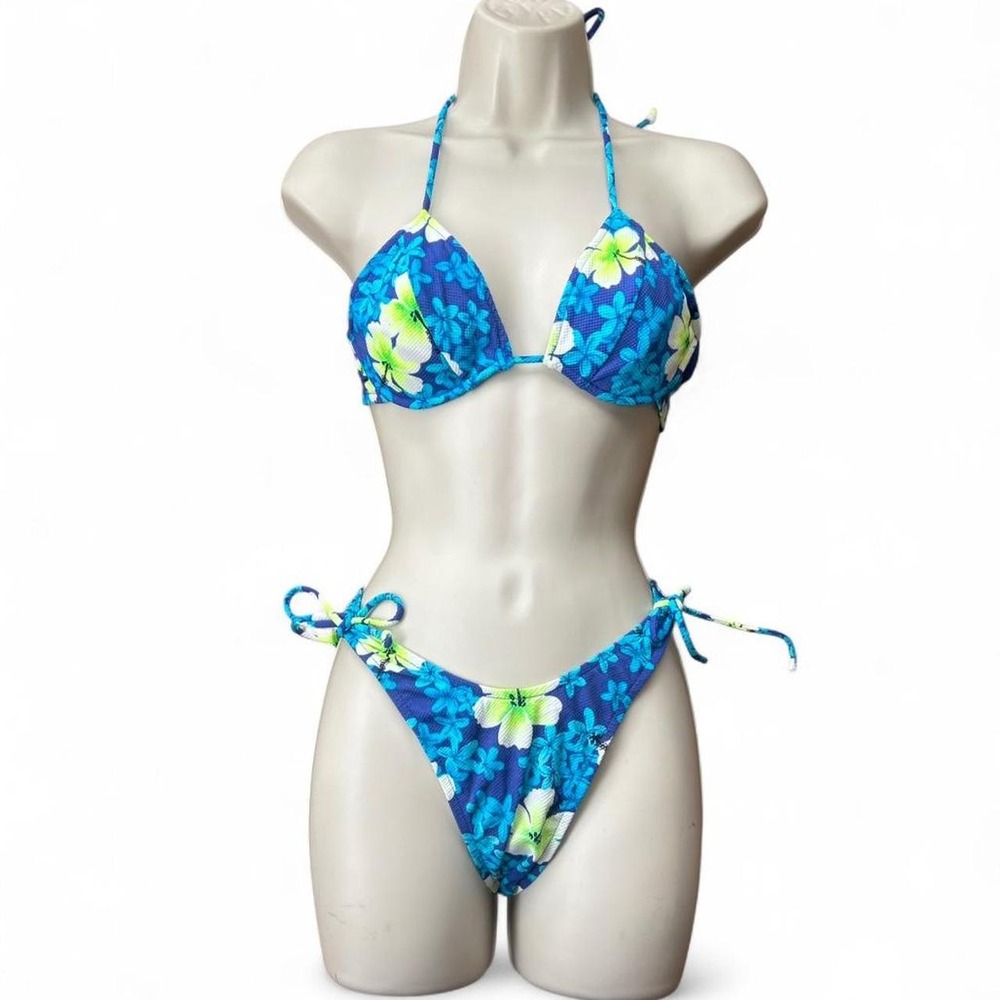 'Vintage 90's Electric Beach by Jantzen Blue & Green tropical bikini